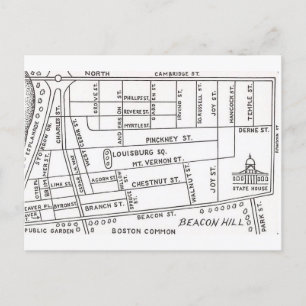 Plattegrond van Beacon Hill in Boston Briefkaart