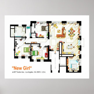 Plattegrond van de loft appartement van NEW GIRL Poster
