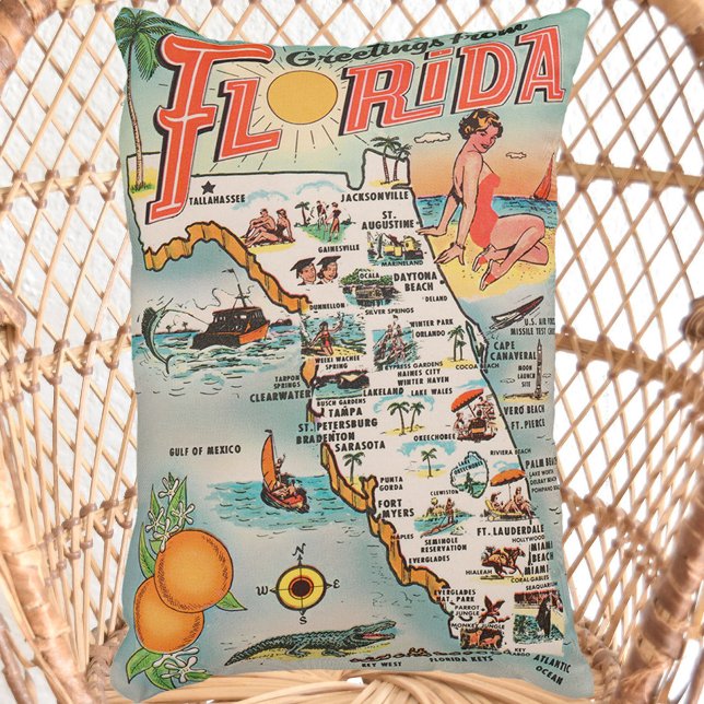  plattegrond van Florida kitschy Greetings Accent Kussen (Creator heeft geüpload)