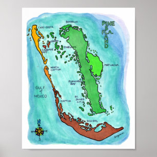 Plattegrond van Pine Island Sanibel Captiva Island Poster