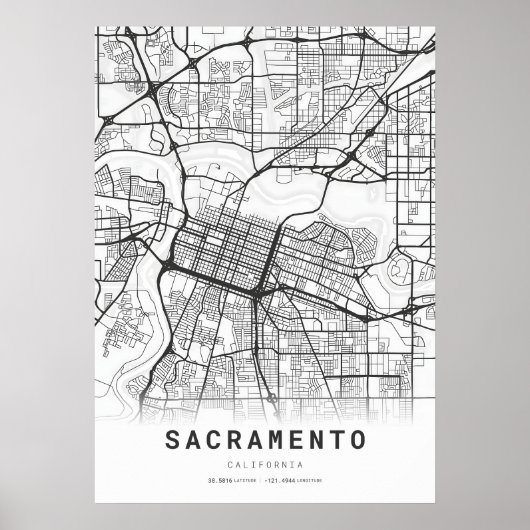 Plattegrond van Sacramento Poster (Voorkant)