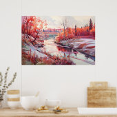 Platteland River Waterverf schilderij Poster (Keuken)