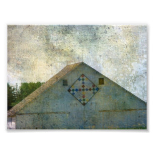 PlattelandsIowa Barn met Quilt Grunge Foto Afdruk