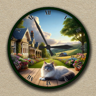 plattelandsklok met pluizige ragdoll ronde klok