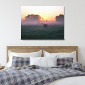 PlattelandsKoe op het 3-panelcanvas Sunrise Mist Canvas Afdruk (Insitu (Slaapkamer))