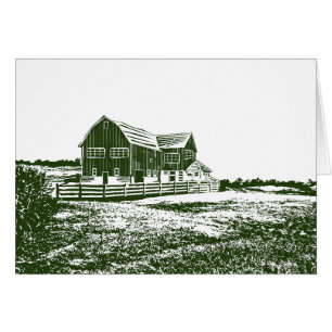 Plattelandslandschap houtsnede stijl boerderij hui