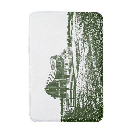 Plattelandslandschap houtsnede stijl boerderij hui badmat (Voorkant Verticaal)