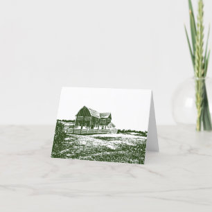 Plattelandslandschap houtsnede stijl boerderij hui bedankkaart