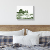 Plattelandslandschap houtsnede stijl boerderij hui canvas afdruk (Insitu (Slaapkamer))