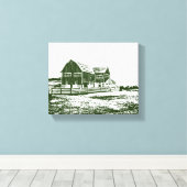 Plattelandslandschap houtsnede stijl boerderij hui canvas afdruk (Insitu (Houten vloer))