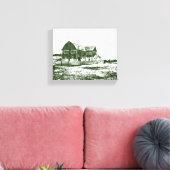 Plattelandslandschap houtsnede stijl boerderij hui canvas afdruk (Insitu (Woonkamer))