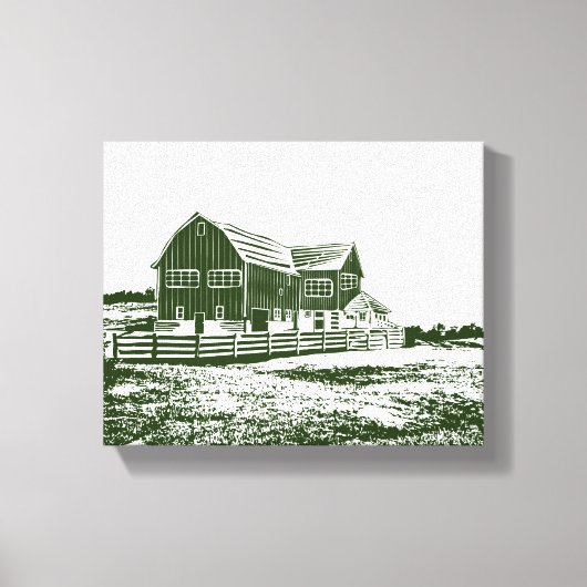 Plattelandslandschap houtsnede stijl boerderij hui canvas afdruk (Voorkant)