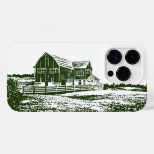 Plattelandslandschap houtsnede stijl boerderij hui Case-Mate iPhone 14 pro hoesje