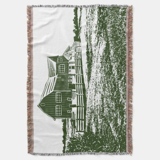 Plattelandslandschap houtsnede stijl boerderij hui deken (Voorkant Verticaal)