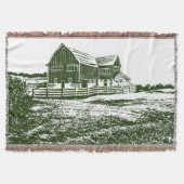 Plattelandslandschap houtsnede stijl boerderij hui deken (Voorkant)