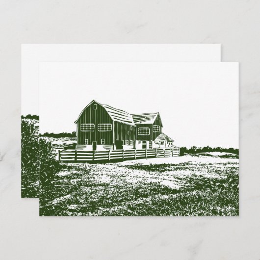 Plattelandslandschap houtsnede stijl boerderij hui notitiekaartje (Voorkant / Achterkant)