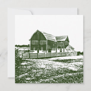 Plattelandslandschap houtsnede stijl boerderij hui notitiekaartje