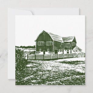 Plattelandslandschap houtsnede stijl boerderij hui save the date