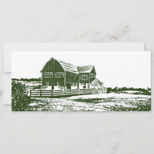 Plattelandslandschap houtsnede stijl boerderij hui save the date