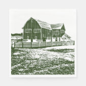 Plattelandslandschap houtsnede stijl boerderij hui servet (Voorkant)