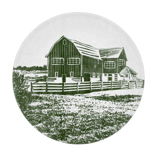 Plattelandslandschap houtsnede stijl boerderij hui snijplank (Voorkant)