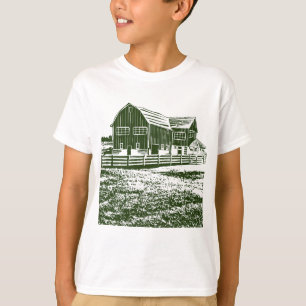 Plattelandslandschap houtsnede stijl boerderij hui t-shirt