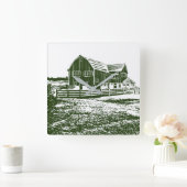 Plattelandslandschap houtsnede stijl boerderij hui vierkante klok (Huis)
