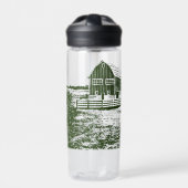 Plattelandslandschap houtsnede stijl boerderij hui waterfles (Voorkant)