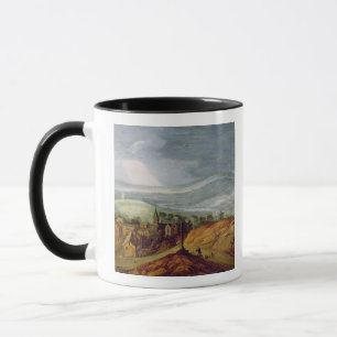 Plattelandslandschap met een pelgrim-neeling voor mok