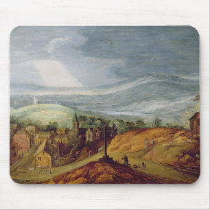 Plattelandslandschap met een pelgrim-neeling voor muismat