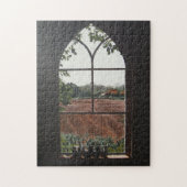 Plattelandslandschap uitzicht van kerkvensterschil legpuzzel (Verticaal)