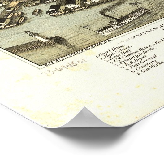 Plattsburgh New York 1877 Antiek Panorama Poster (Hoek)