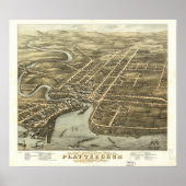 Plattsburgh New York 1877 Antiek Panorama Poster (Voorkant)