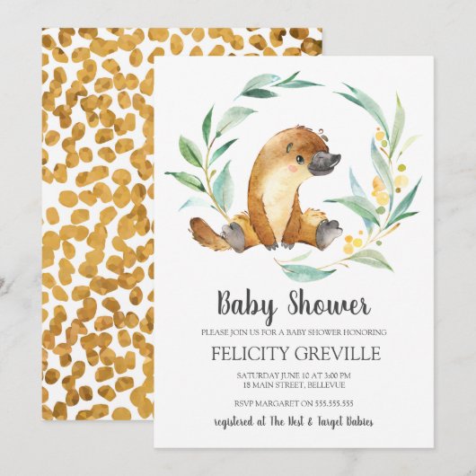 Platypus Bush Baby | Invitations de douche pour bé (Devant / Derrière)