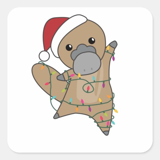 platypus kerststaarten zoete dieren vierkante sticker (Voorkant)