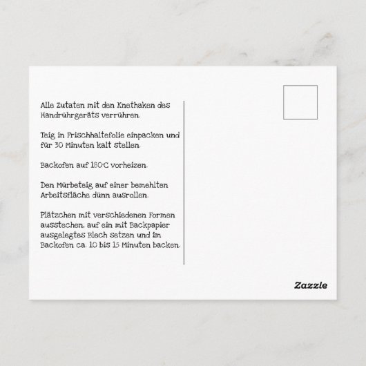 Plätzchenrezept Briefkaart (Achterkant)