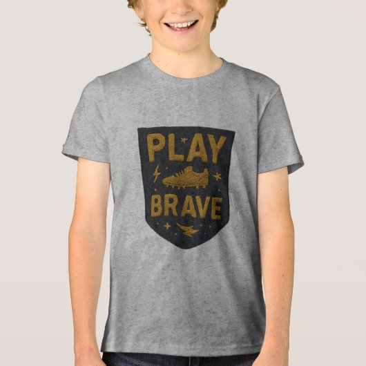 Play Brave Football Embroidered Design Tri-Blend Shirt (Voorkant)