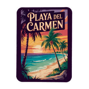 Playa del Carmen Illustratie Reis Kunst Vintage Magneet