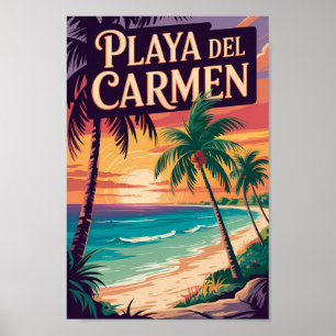 Playa del Carmen Illustratie Reis Kunst Vintage Poster