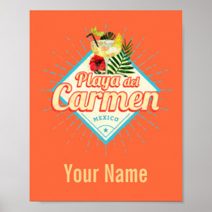 Playa del Carmen Mexico Retro Cocktail Poster