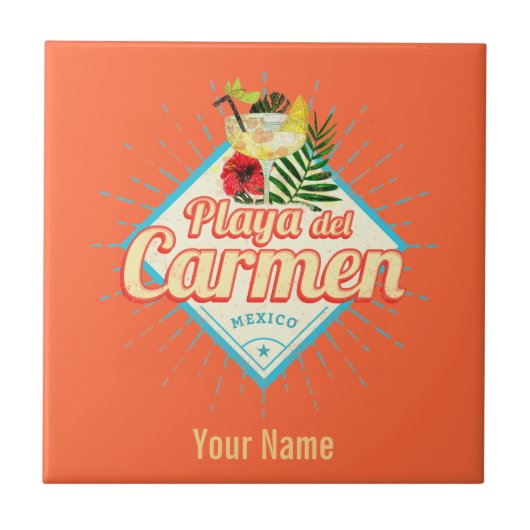 Playa del Carmen Mexico Retro Cocktail  Tegeltje (Voorkant)