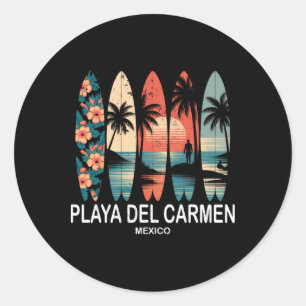 Playa Del Carmen Mexico Surfplank Surfen Retro _1 Ronde Sticker