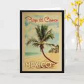 Playa del Carmen Palm Tree Vintage Travel Kaart (Gele Bloem)
