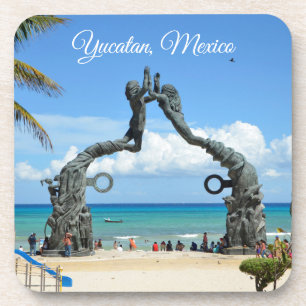 Playa del Carmen-standbeeld op strand reis souveni Bier Onderzetter