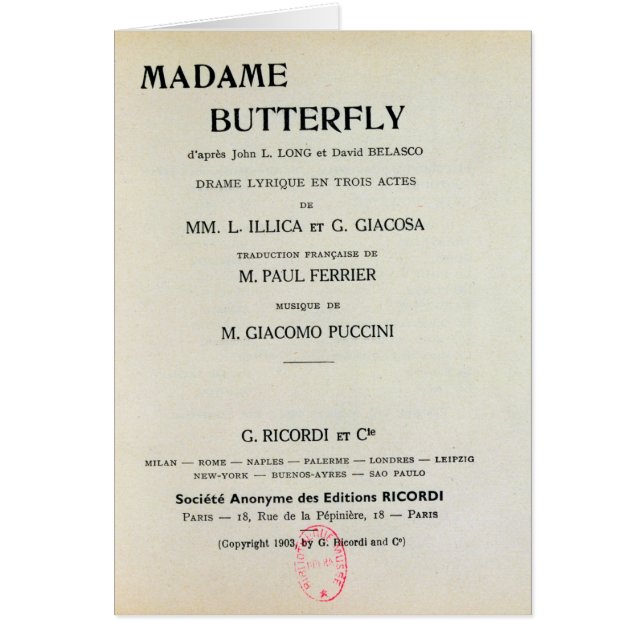 Playbill for Madame Butterfly by Giacomo (Voorkant)