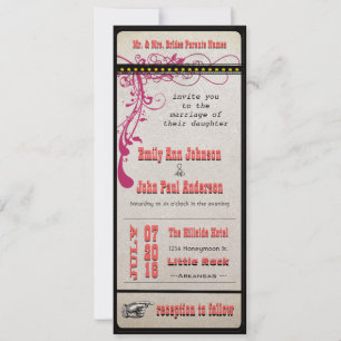 Playbill Ticket Wedding Raspberry Coral and Yellow Kaart
