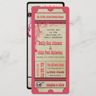 Playbill Ticket Wedding Raspberry Coral and Yellow Kaart