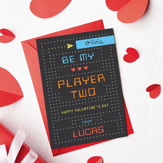 "Player Two" Gamer Classroom Valentine's Day Card Kaart