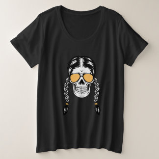 Playera de Halloween con Calavera y Trenzas Grote Maat T-shirt
