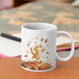 Playful Autumn Cat Mug Cute Gift Koffiemok